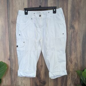 Dalia Collection White Cargo Ribbed Crop Capri Pants 8P                  P237